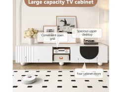 Hot ModernLuxe Móvel de TV moderno 180x40x41,5 cm - 4 portas - Prateleiras abertas - Pés esféricos - MDF + painéis de partículas - Branco