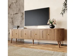 ModernLuxe Móvel de TV moderno 180x38x47 cm - 4 portas - puxadores dourados - pés de madeira - natural^ Móvel De Tv