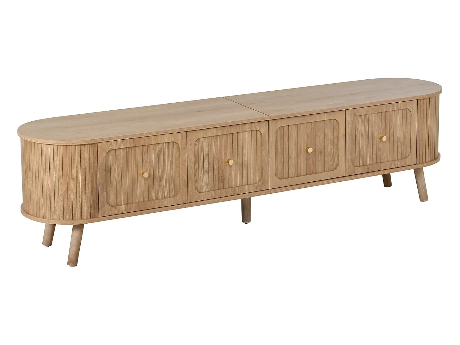 ModernLuxe Móvel de TV moderno 180x38x47 cm - 4 portas - puxadores dourados - pés de madeira - natural^ Móvel De Tv