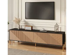 Móvel De Tv*ModernLuxe Móvel de TV moderno 179x35x53,5 cm - 4 portas - Pés de metal - Design sem puxadores - Painéis de partículas - Natural e preto Natural claro