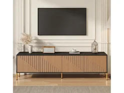 Móvel De Tv*ModernLuxe Móvel de TV moderno 179x35x53,5 cm - 4 portas - Pés de metal - Design sem puxadores - Painéis de partículas - Natural e preto Natural claro