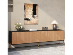 Móvel De Tv*ModernLuxe Móvel de TV moderno 179x35x53,5 cm - 4 portas - Pés de metal - Design sem puxadores - Painéis de partículas - Natural e preto Natural claro