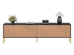 Móvel De Tv*ModernLuxe Móvel de TV moderno 179x35x53,5 cm - 4 portas - Pés de metal - Design sem puxadores - Painéis de partículas - Natural e preto Natural claro