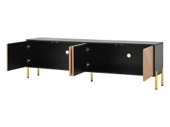 Móvel De Tv*ModernLuxe Móvel de TV moderno 179x35x53,5 cm - 4 portas - Pés de metal - Design sem puxadores - Painéis de partículas - Natural e preto Natural claro