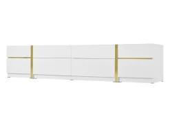ModernLuxe Móvel de TV moderno 180x40x38 cm - Acabamento brilhante - 4 gavetas e 2 portas - bordas douradas - MDF -^ Móvel De Tv