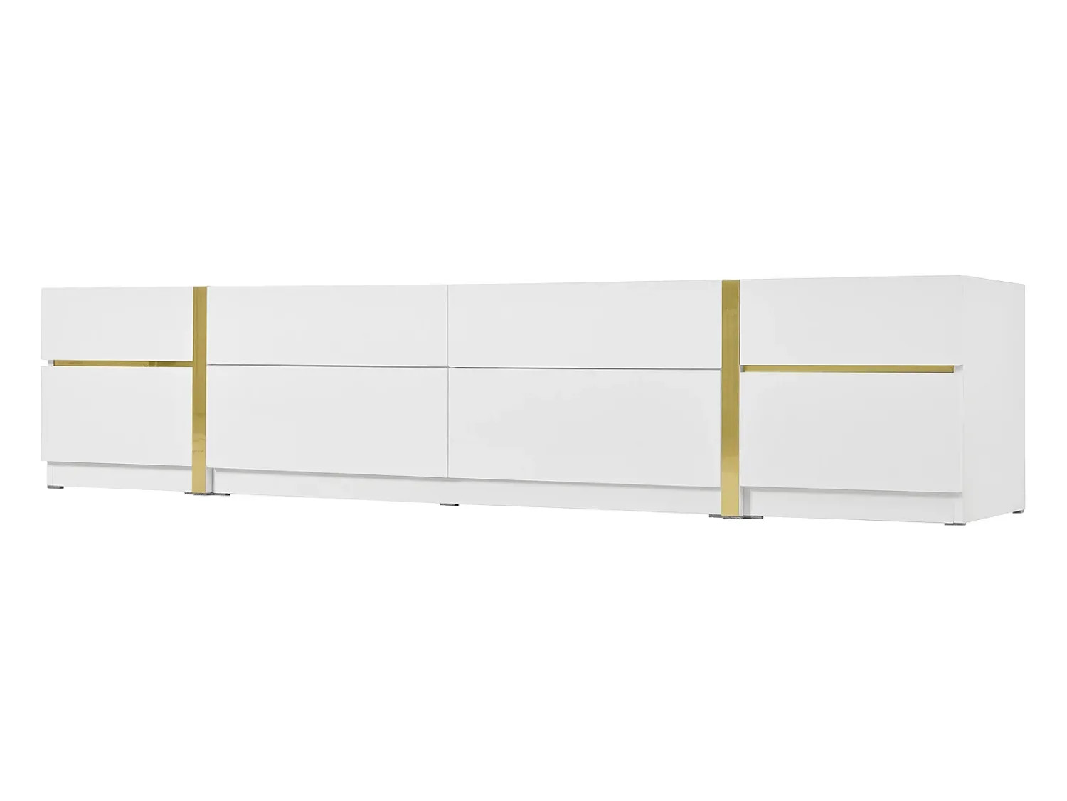ModernLuxe Móvel de TV moderno 180x40x38 cm - Acabamento brilhante - 4 gavetas e 2 portas - bordas douradas - MDF -^ Móvel De Tv