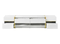 ModernLuxe Móvel de TV moderno 180x40x38 cm - Acabamento brilhante - 4 gavetas e 2 portas - bordas douradas - MDF -^ Móvel De Tv