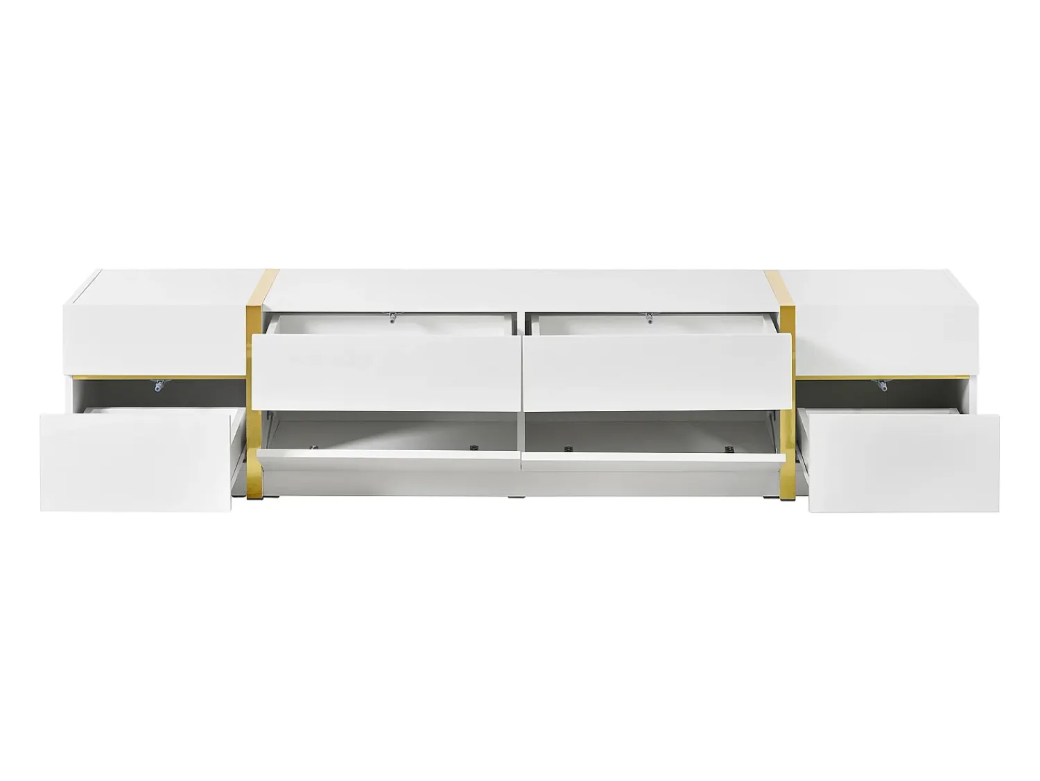ModernLuxe Móvel de TV moderno 180x40x38 cm - Acabamento brilhante - 4 gavetas e 2 portas - bordas douradas - MDF -^ Móvel De Tv