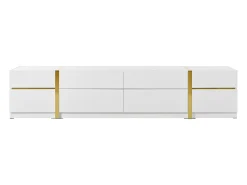 ModernLuxe Móvel de TV moderno 180x40x38 cm - Acabamento brilhante - 4 gavetas e 2 portas - bordas douradas - MDF -^ Móvel De Tv