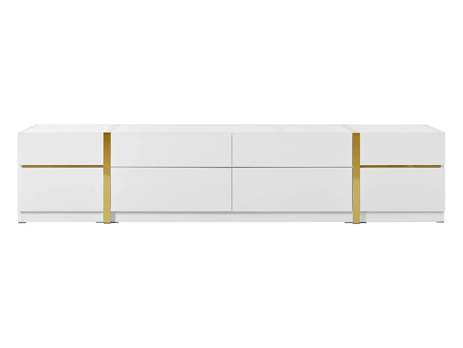 ModernLuxe Móvel de TV moderno 180x40x38 cm - Acabamento brilhante - 4 gavetas e 2 portas - bordas douradas - MDF -^ Móvel De Tv