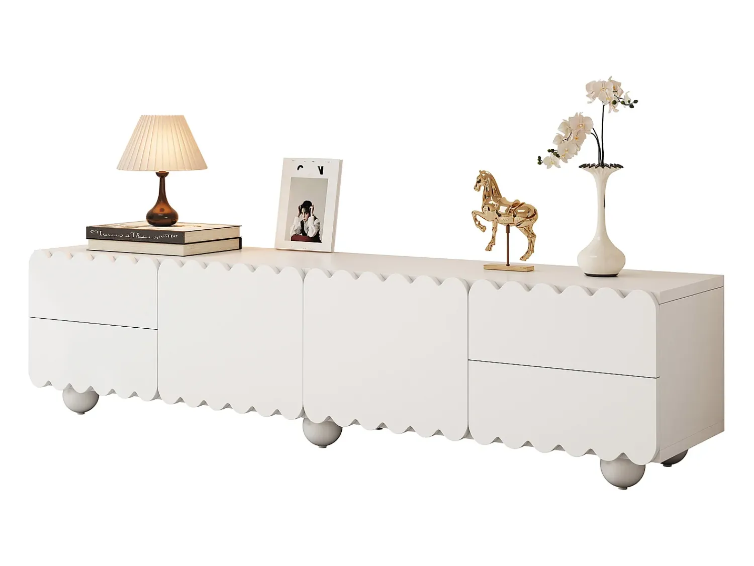Móvel De Tv|ModernLuxe Móvel de TV moderno 175x38x37 cm - 2 portas e 4 gavetas - MDF + painéis de partículas - Branco