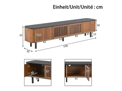 Móvel De Tv|ModernLuxe Móvel de TV moderno 190x35x45 cm - 4 portas de persiana - cantos arredondados - pés de ferro - MDF - marrom Castanho