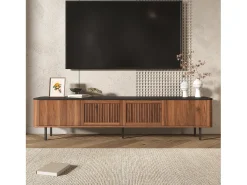Móvel De Tv|ModernLuxe Móvel de TV moderno 190x35x45 cm - 4 portas de persiana - cantos arredondados - pés de ferro - MDF - marrom Castanho
