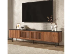 Móvel De Tv|ModernLuxe Móvel de TV moderno 190x35x45 cm - 4 portas de persiana - cantos arredondados - pés de ferro - MDF - marrom Castanho