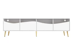 Móvel De Tv*ModernLuxe Móvel de TV moderno 180x40x50 cm - 4 gavetas - com iluminação LED - Pés de metal - Fachada de vidro - Branco
