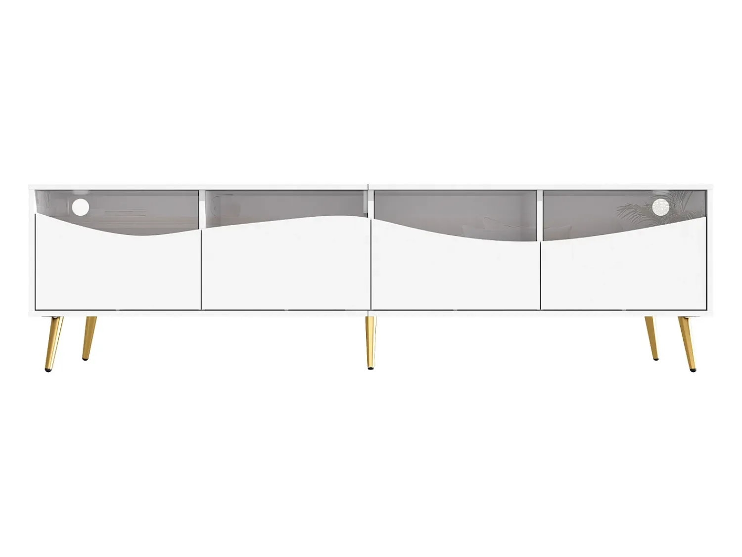 Móvel De Tv*ModernLuxe Móvel de TV moderno 180x40x50 cm - 4 gavetas - com iluminação LED - Pés de metal - Fachada de vidro - Branco