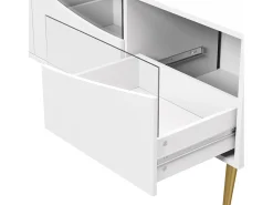 Móvel De Tv*ModernLuxe Móvel de TV moderno 180x40x50 cm - 4 gavetas - com iluminação LED - Pés de metal - Fachada de vidro - Branco