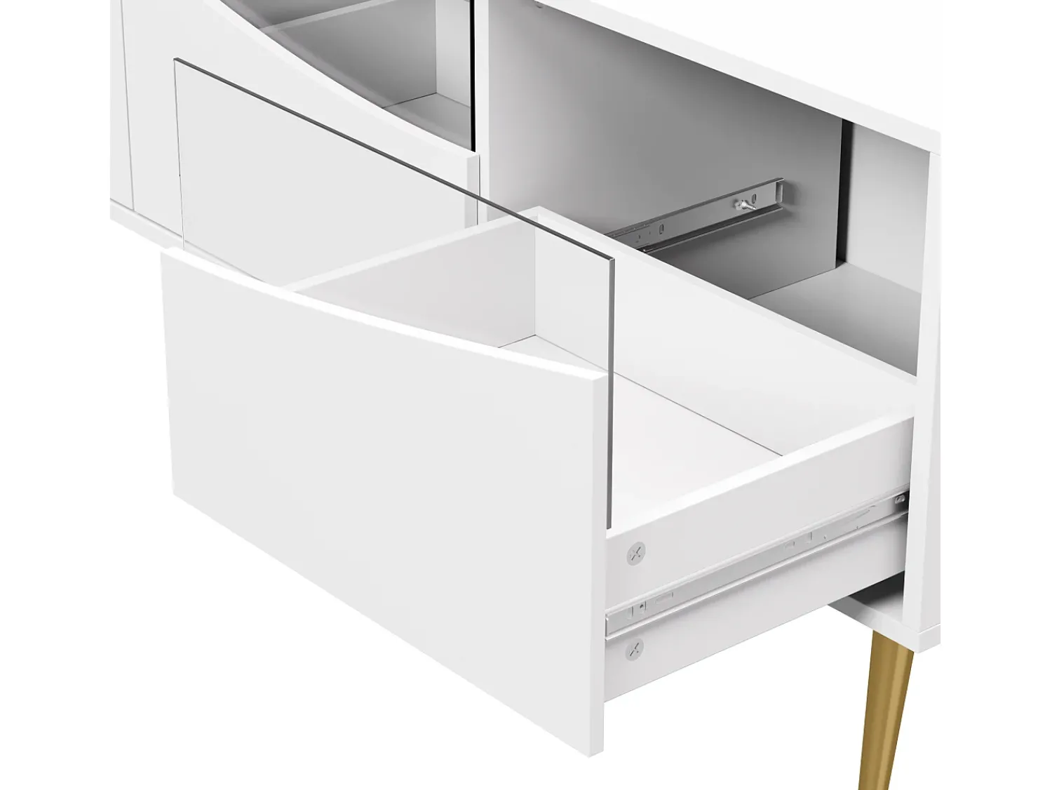 Móvel De Tv*ModernLuxe Móvel de TV moderno 180x40x50 cm - 4 gavetas - com iluminação LED - Pés de metal - Fachada de vidro - Branco
