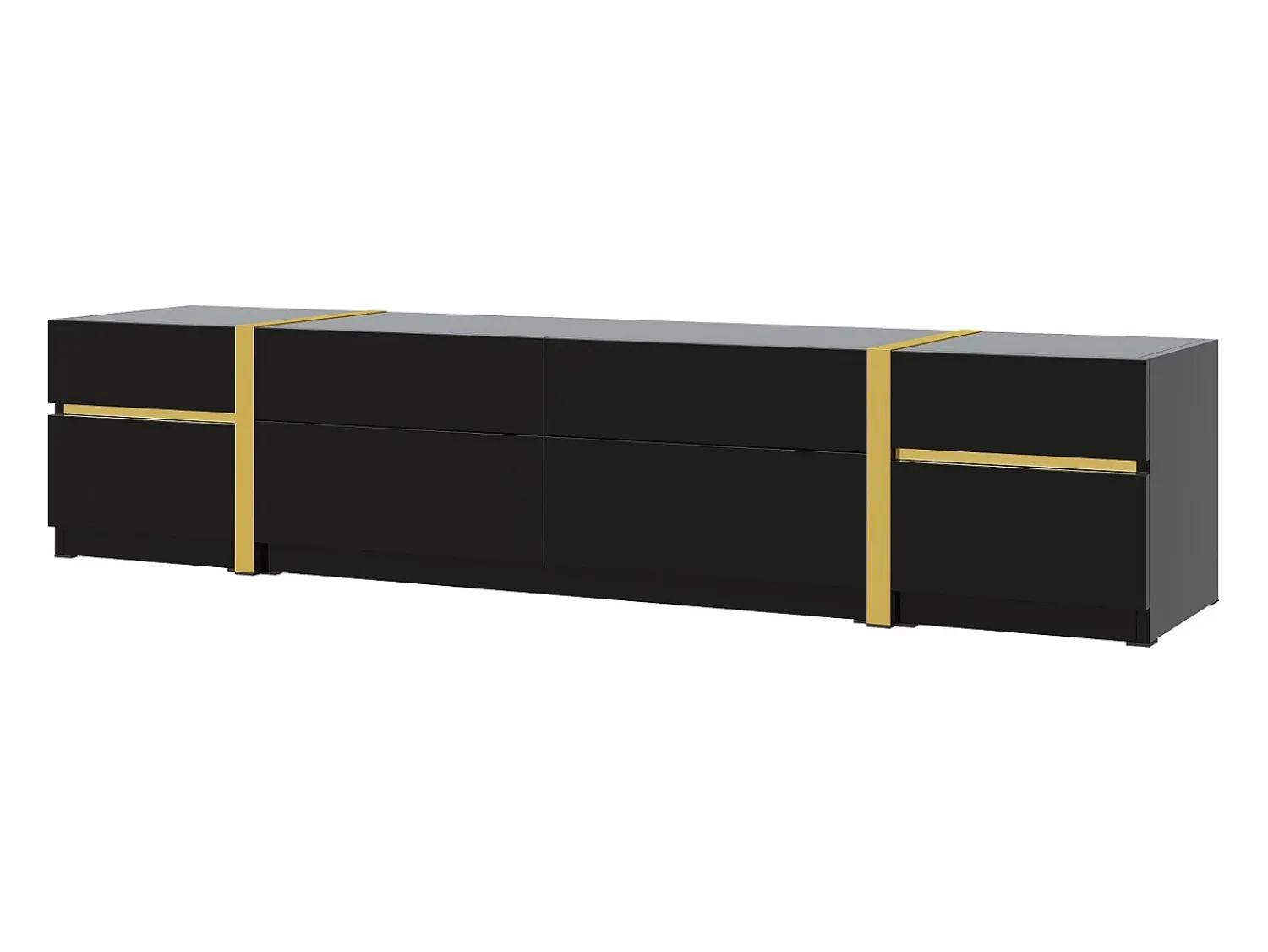 Móvel De Tv|ModernLuxe Móvel de TV moderno 180x40x38 cm - Acabamento brilhante - 4 gavetas e 2 portas - bordas douradas - MDF - Preto