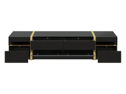 Móvel De Tv|ModernLuxe Móvel de TV moderno 180x40x38 cm - Acabamento brilhante - 4 gavetas e 2 portas - bordas douradas - MDF - Preto