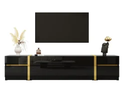 Móvel De Tv|ModernLuxe Móvel de TV moderno 180x40x38 cm - Acabamento brilhante - 4 gavetas e 2 portas - bordas douradas - MDF - Preto