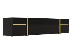 Móvel De Tv|ModernLuxe Móvel de TV moderno 180x40x38 cm - Acabamento brilhante - 4 gavetas e 2 portas - bordas douradas - MDF - Preto