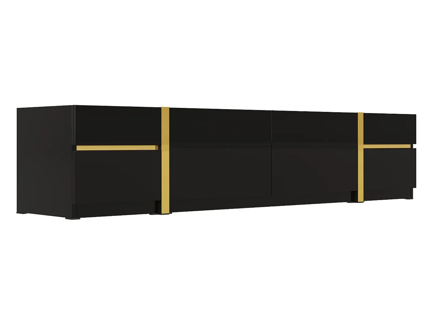 Móvel De Tv|ModernLuxe Móvel de TV moderno 180x40x38 cm - Acabamento brilhante - 4 gavetas e 2 portas - bordas douradas - MDF - Preto