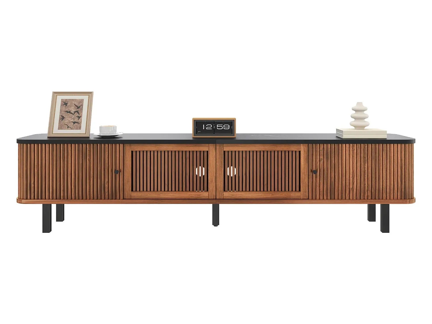 ModernLuxe Móvel de TV moderno 190x35x45 cm - 2 portas de correr e 2 portas de tela metálica - Marrom^ Móvel De Tv