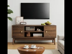 Móvel de TV moderno 110x40x48 cm - com espaço de armazenamento, para sala de estar, quarto, nogueira^ Móvel De Tv