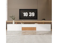 Móvel De Tv*ModernLuxe Móvel de TV moderno 180x34x30 cm - Fixação na parede/com pés - 3 portas - Prateleiras deslizantes - Painéis de partículas - e natural Branco