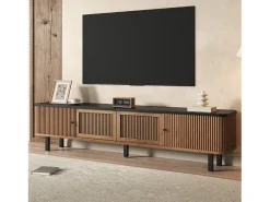 Best ModernLuxe Móvel de TV moderno 190x35x45 cm - 2 portas de correr e 2 portas de tela metálica - Natural Natural claro
