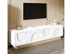 ModernLuxe Móvel de TV moderno 175x40x42cm - design curvado - 4 portas - base com aparência de madeira -^ Móvel De Tv