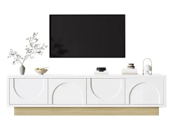 ModernLuxe Móvel de TV moderno 175x40x42cm - design curvado - 4 portas - base com aparência de madeira -^ Móvel De Tv