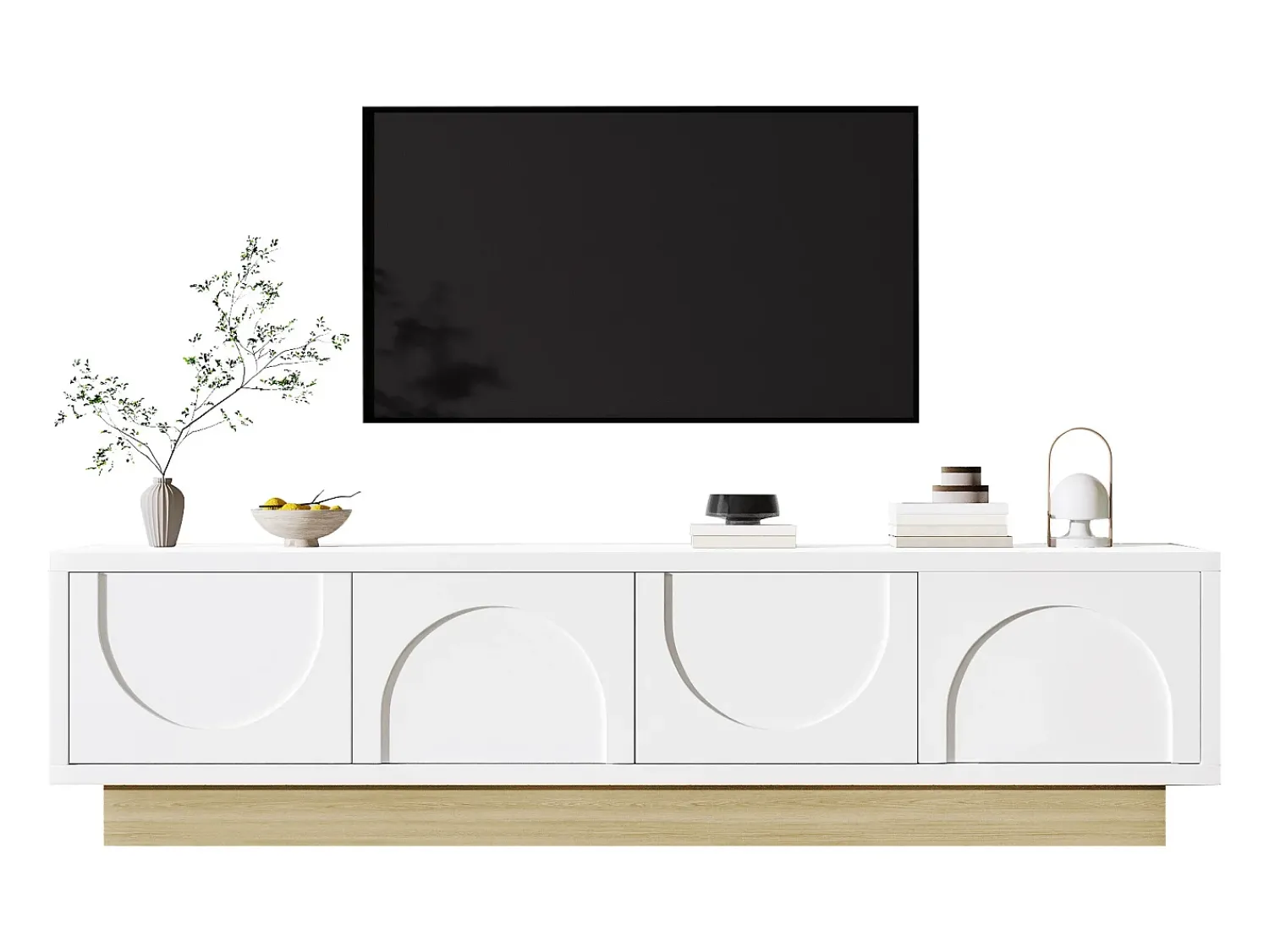 ModernLuxe Móvel de TV moderno 175x40x42cm - design curvado - 4 portas - base com aparência de madeira -^ Móvel De Tv