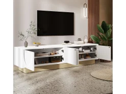ModernLuxe Móvel de TV moderno 175x40x42cm - design curvado - 4 portas - base com aparência de madeira -^ Móvel De Tv
