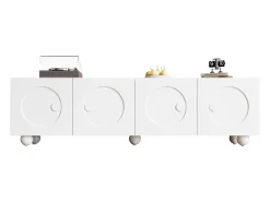 Móvel De Tv*ModernLuxe Móvel de TV moderno 180,5x38x50cm - 4 portas - Pés esféricos - MDF + painéis de partículas - Branco