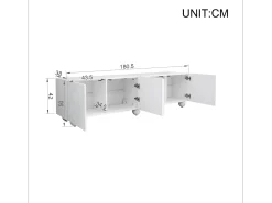 Móvel De Tv*ModernLuxe Móvel de TV moderno 180,5x38x50cm - 4 portas - Pés esféricos - MDF + painéis de partículas - Branco