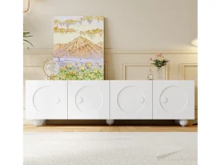 Móvel De Tv*ModernLuxe Móvel de TV moderno 180,5x38x50cm - 4 portas - Pés esféricos - MDF + painéis de partículas - Branco