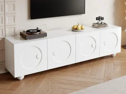 Móvel De Tv*ModernLuxe Móvel de TV moderno 180,5x38x50cm - 4 portas - Pés esféricos - MDF + painéis de partículas - Branco