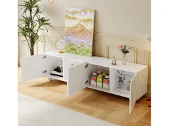 Móvel De Tv*ModernLuxe Móvel de TV moderno 180,5x38x50cm - 4 portas - Pés esféricos - MDF + painéis de partículas - Branco