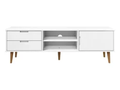 Móvel De Tv| Móvel de TV MOLDE 158x40x49 cm pinho maciço PT435718 Branco