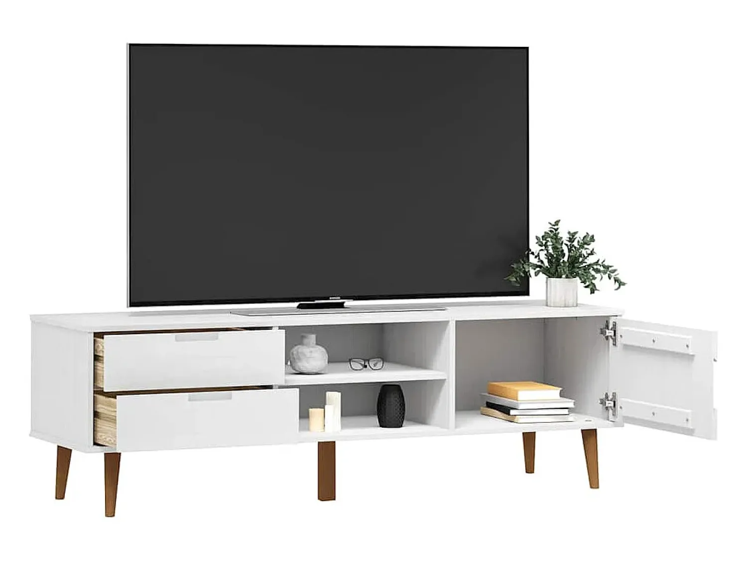 New vidaxl Móvel de TV MOLDE 158x40x49 cm pinho maciço Branco