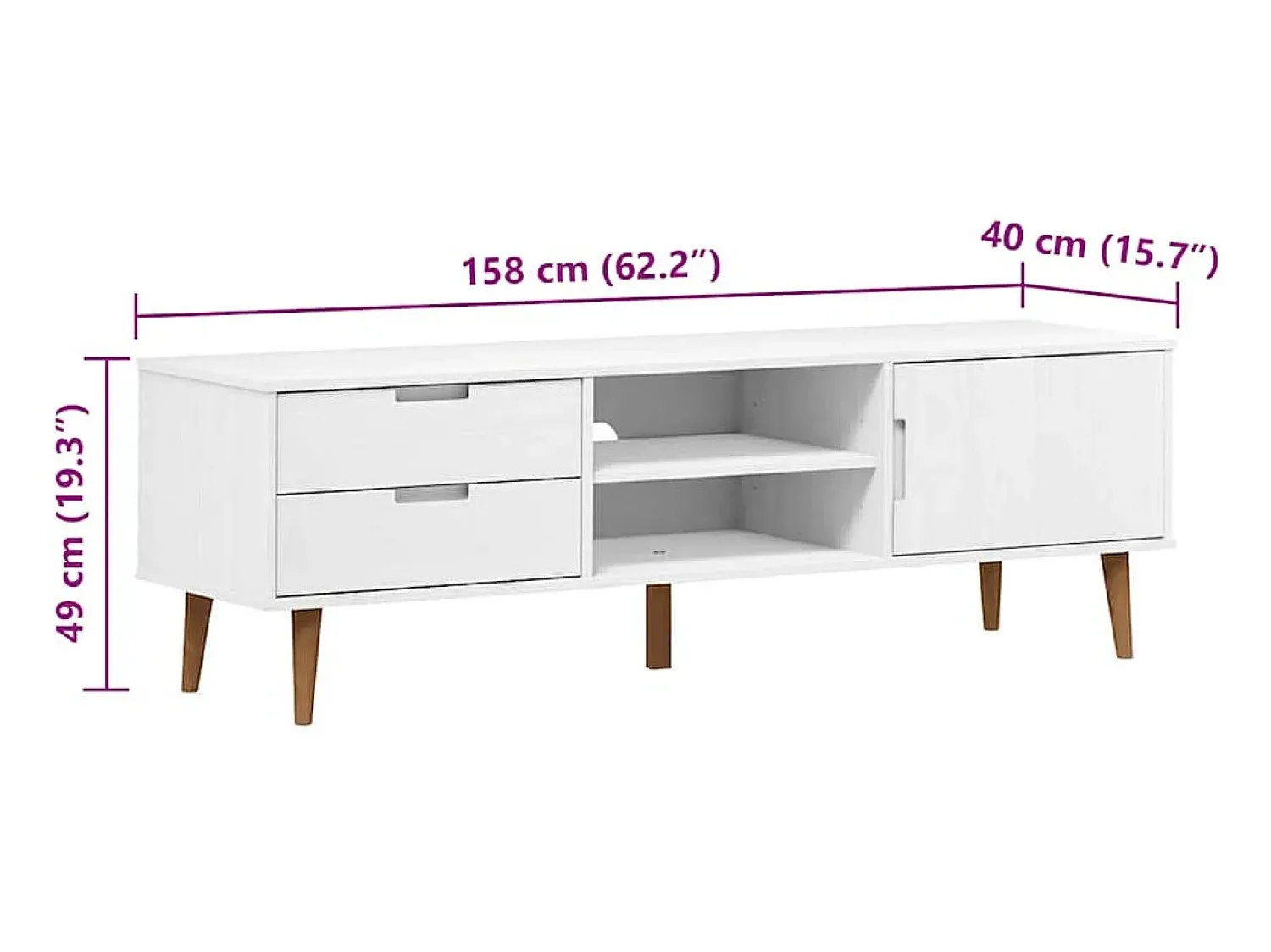 New vidaxl Móvel de TV MOLDE 158x40x49 cm pinho maciço Branco