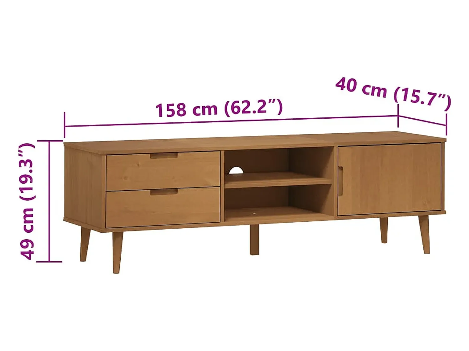 Móvel De Tv*vidaxl Móvel de TV MOLDE 158x40x49 cm pinho maciço Castanho