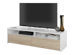 Móvel De Tv|Loungitude Móvel de TV multimídia com 2 portas sanfonadas, artik e carvalho canadense, 130 cm Branco