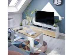 Móvel De Tv|Loungitude Móvel de TV multimídia com 2 portas sanfonadas, artik e carvalho canadense, 130 cm Branco