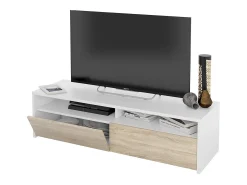 Móvel De Tv|Loungitude Móvel de TV multimídia com 2 portas sanfonadas, artik e carvalho canadense, 130 cm Branco