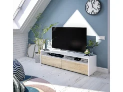 Móvel De Tv|Loungitude Móvel de TV multimídia com 2 portas sanfonadas, artik e carvalho canadense, 130 cm Branco