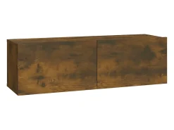 Helloshop26 Móvel de TV multimídia de parede prateleira para TV suporte para TV sala de jantar sala de estar quarto 4 peças carvalho defumado 100 x 30 x 30 cm marrom 02_0029077^ Móvel De Tv