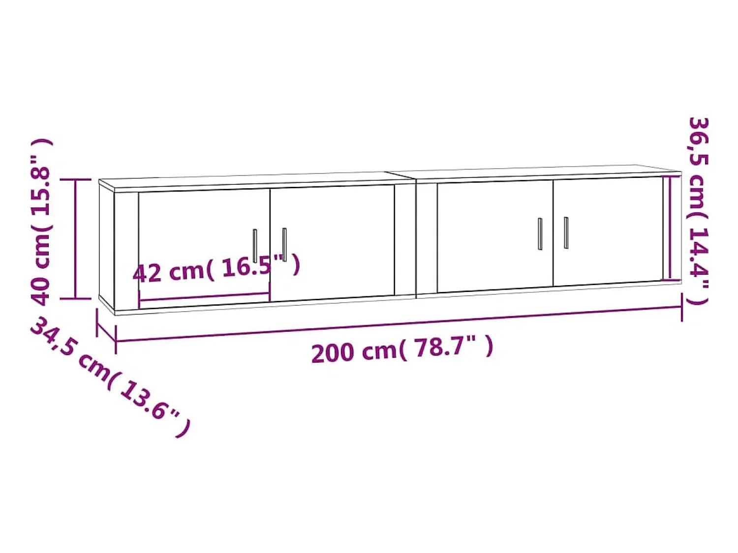 Helloshop26 Móvel de TV multimídia para parede prateleira para TV aparador para TV para sala de jantar sala de estar quarto 2 peças 100 x 34,5 x 40 cm 02_0028900^ Móvel De Tv